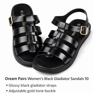 Dream Pairs Women's Glossy Black Sandals with Gold Buckle